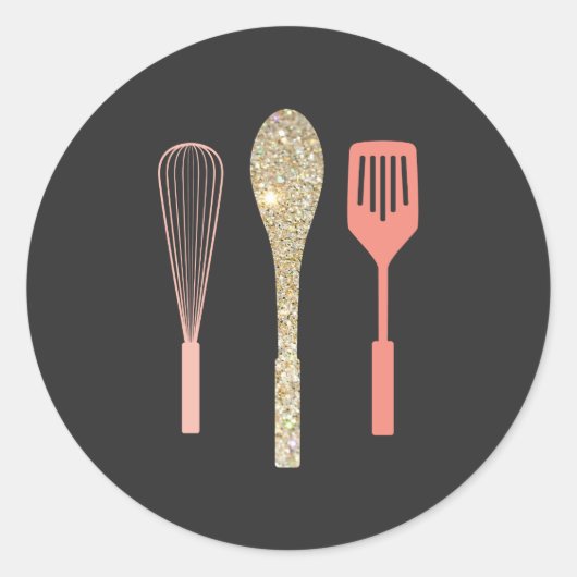 Glitter lepel Whisk Spatel Ronde Sticker (Voorkant)