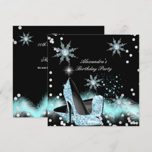 Glitter Licht Turquoise Blauwe Hoge Hakken Verjaar Kaart