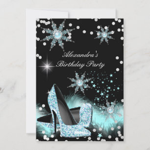 Glitter Licht Turquoise Blauwe Hoge Hakken Verjaar Kaart
