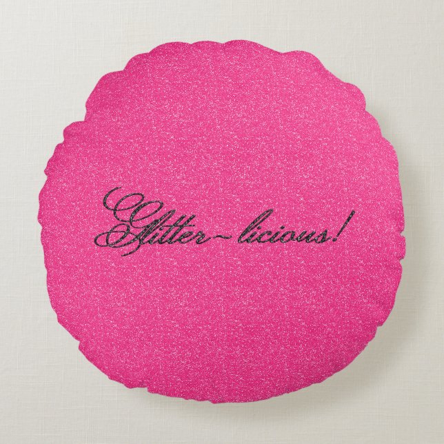 Glitter-licious, roze-Black Round Sierkussen Rond Kussen (Voorkant)