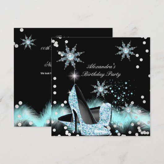 Glitter Light Blauwgroen Blue High Heels Birthday  Kaart (Voorkant / Achterkant)