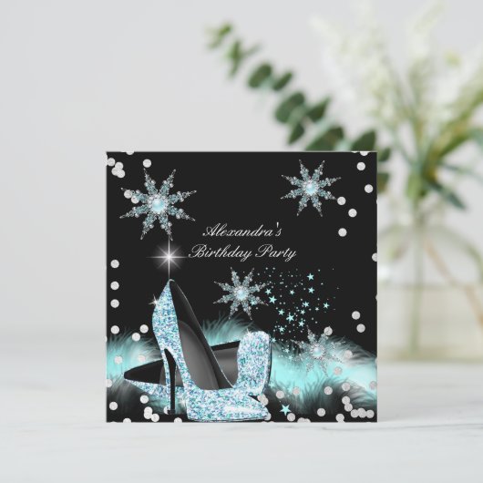 Glitter Light Blauwgroen Blue High Heels Birthday  Kaart (Staand voorkant)