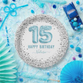 Glitter Light Blue Happy 15th Birthday Papieren Bordje (Feest)