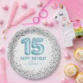 Glitter Light Blue Happy 15th Birthday Papieren Bordje (Feest)