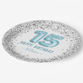 Glitter Light Blue Happy 15th Birthday Papieren Bordje (Gekanteld)