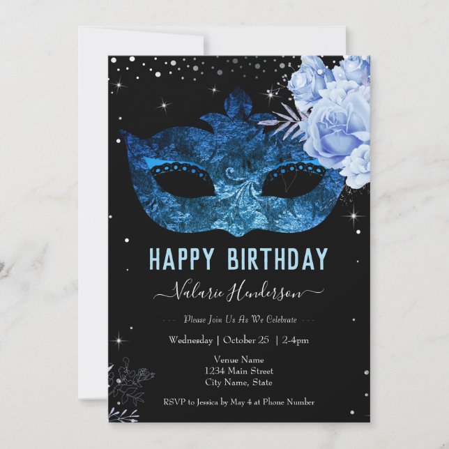 Glitter Light Blue Masquarade Birthday Party (Voorkant)