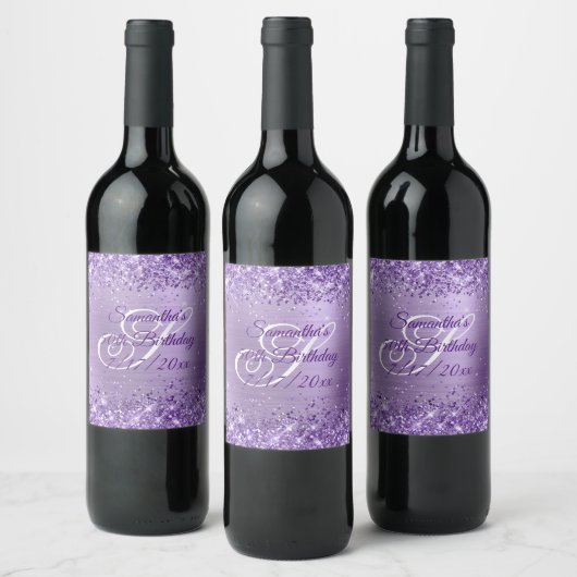 Glitter Light Paars Folie 50th Birthday Wijn Etiket (Flessen)