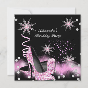 Glitter Light Pink High Heels Birthday Party Kaart