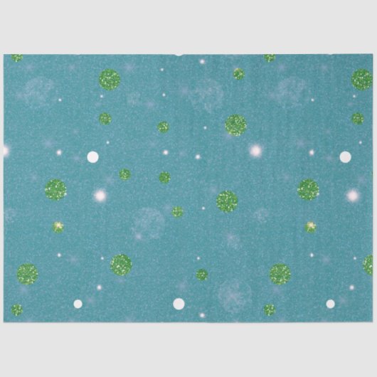 Glitter Light Polka Dots Wit Groen Kerst Tissuepapier (Voorkant)