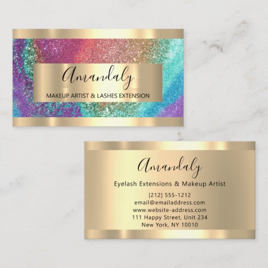 Glitter Lijst Event Planner SPA Hair Nails Gold Visitekaartje (Voorkant / Achterkant)