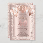 Glitter Lijst, Kroon, Ballonnen 40e Verjaardag Kaart (Voorkant / Achterkant)