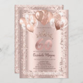 Glitter Lijst, kroon, ballonnen 60ste verjaardag Kaart (Voorkant / Achterkant)