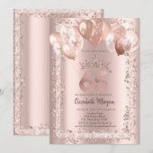 Glitter Lijst, Kroon, Ballonnen 65e Verjaardag Kaart (Voorkant / Achterkant)