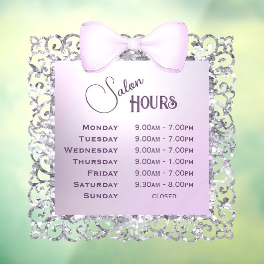  Glitter Lijst Lila Boog Openingstijden Raamsticker (Vel 3)