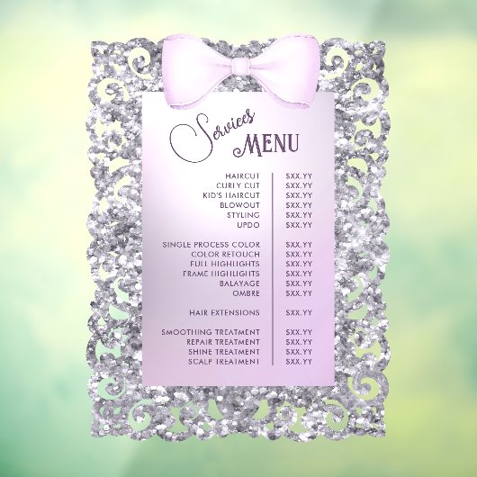 Glitter Lijst Lila Bow Services Menu Raamsticker (Vel 3)