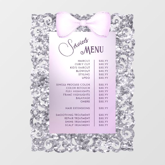  Glitter Lijst Lila Bow Services Menu Raamsticker (Vel)