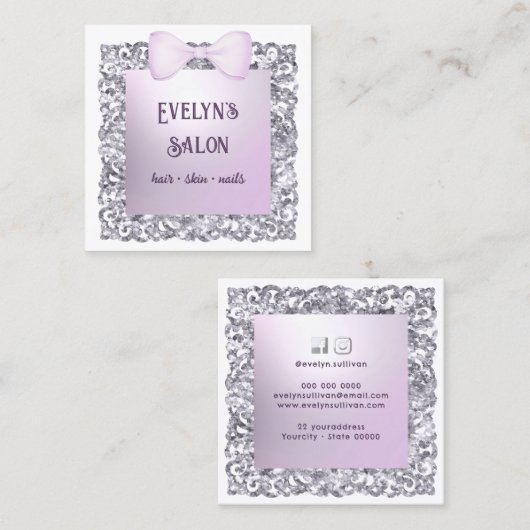 Glitter Lijst Lila Bow Visitekaartje (Voorkant / Achterkant)