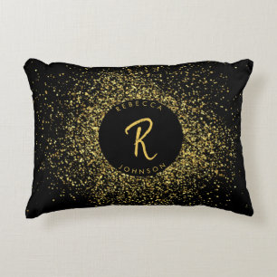 Glitter Lijst monogram goud & zwart Accent Kussen