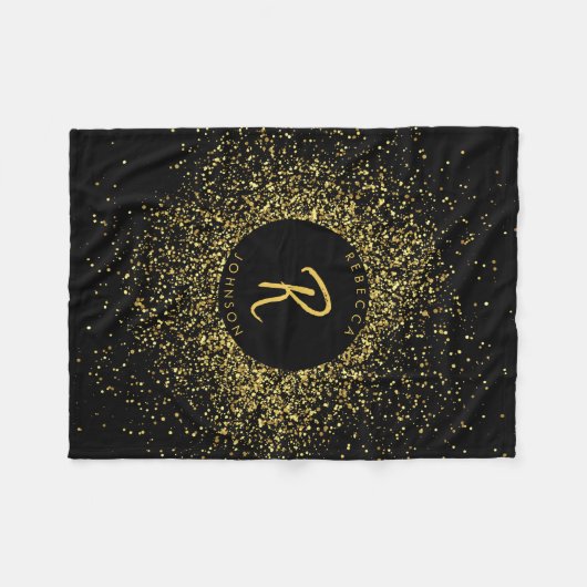 Glitter Lijst monogram goud & zwart Fleece Deken (Voorkant (Horizontaal))