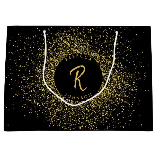 Glitter Lijst monogram goud & zwart Groot Cadeauzakje (Voorkant)