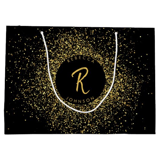 Glitter Lijst monogram goud & zwart Groot Cadeauzakje (Achterkant)