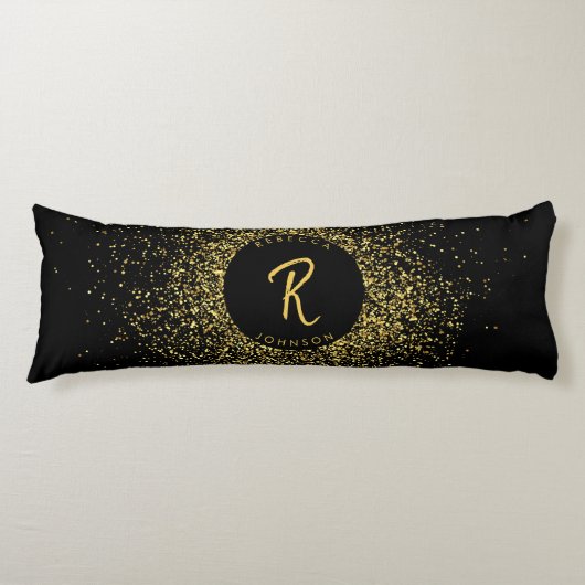 Glitter Lijst monogram goud & zwart Lichaamskussen (Voorkant)