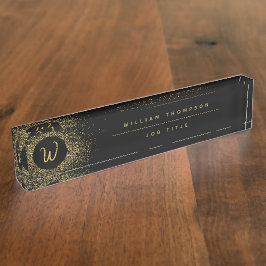 Glitter Lijst monogram goud & zwart Naambordje