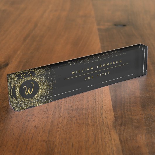 Glitter Lijst monogram goud & zwart Naambordje (Zijkant)