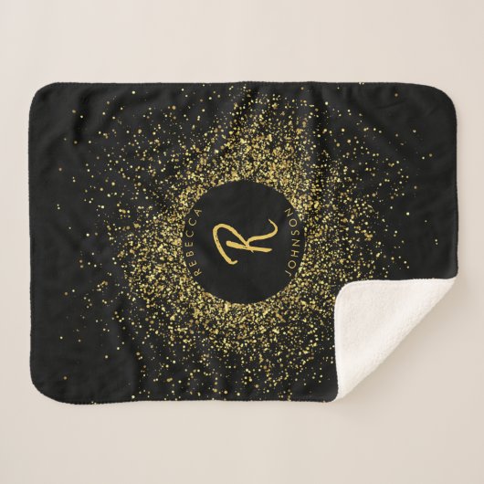 Glitter Lijst monogram goud & zwart Sherpa Deken (Voorkant (horizontaal))