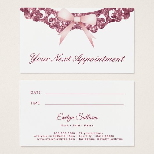  glitter lijst roze boog afspraak kaart (Voorkant /achterkant)