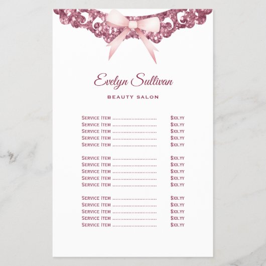  glitter lijst roze boog prijslijst flyer (Voorkant)