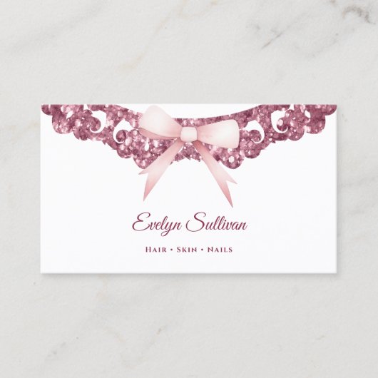 Glitter  lijst roze boog visitekaartje (Voorkant)