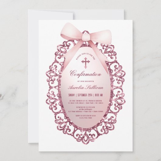  Glitter Lijst Roze Bow Bevestiging Kaart (Voorkant)