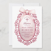 Glitter Lijst Roze Bow Doop Kaart (Voorkant)