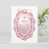 Glitter Lijst Roze Bow Doop Kaart (Staand voorkant)