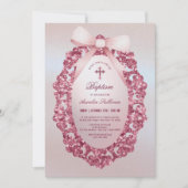  Glitter Lijst Roze Bow Faux Folie Doop Kaart (Voorkant)