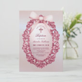  Glitter Lijst Roze Bow Faux Folie Doop Kaart (Staand voorkant)