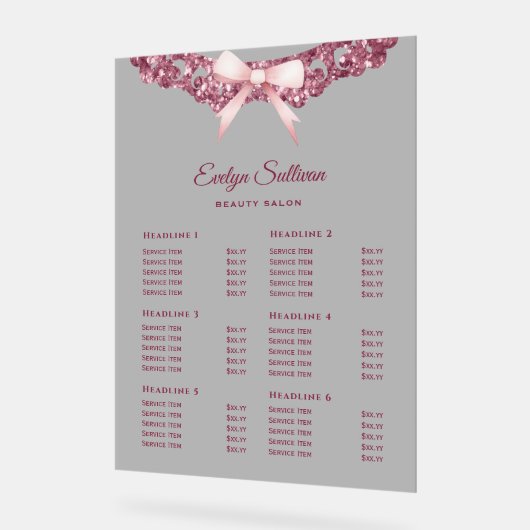 Glitter Lijst Roze Bow Prijslijst Acryl Bord (Hoek)