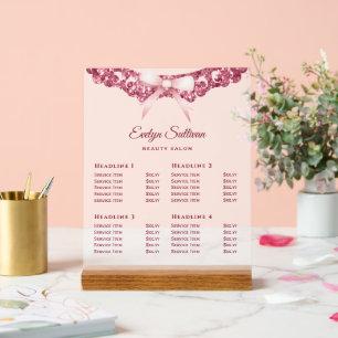  Glitter Lijst Roze Bow Prijslijst Acryl Bord