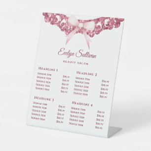 Glitter Lijst Roze Bow Prijslijst Reclamebord Met Voetstuk