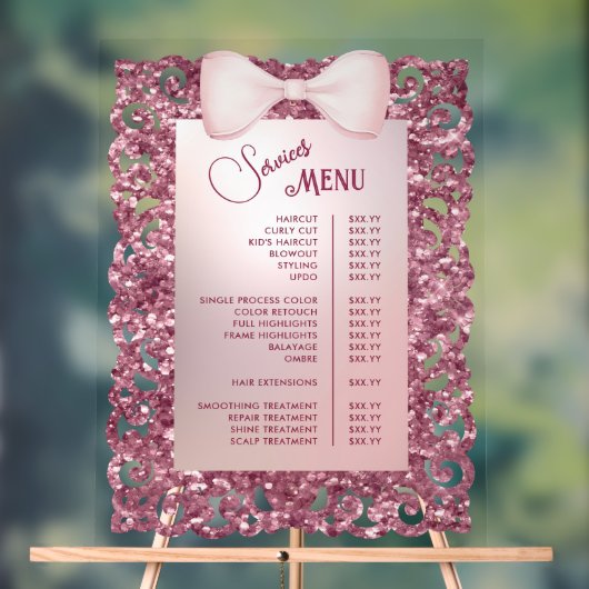  Glitter Lijst Roze Bow Services Menu Acryl Bord (Neutraal)