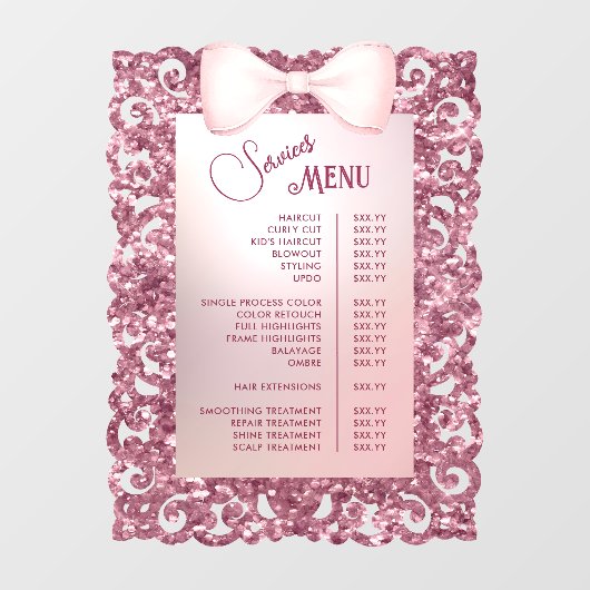  Glitter Lijst Roze Bow Services Menu Raamsticker (Vel)