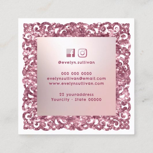 Glitter Lijst Roze Bow Visitekaartje (Achterkant)