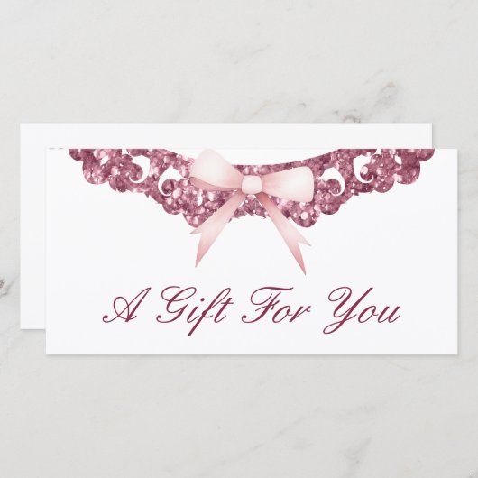  glitter lijst roze strik cadeaubon (Voorkant / Achterkant)