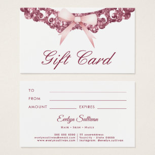 glitter lijst roze strik cadeaubon visitekaartje