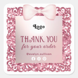 Glitter Lijst Roze strik Dank u Logo Sticker