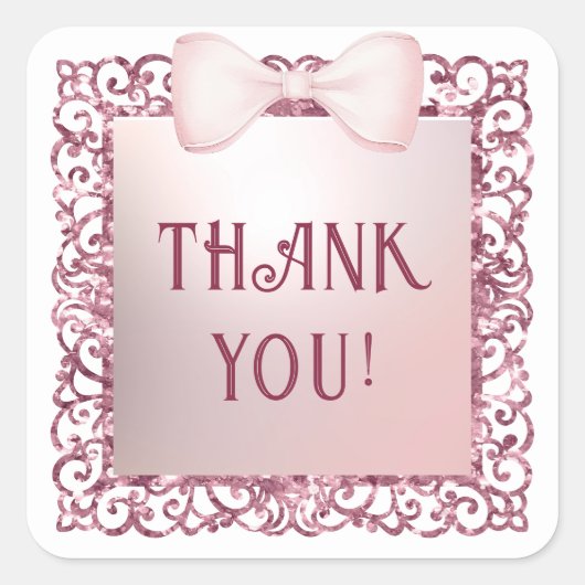 Glitter Lijst Roze strik Dank u Sticker (Voorkant)