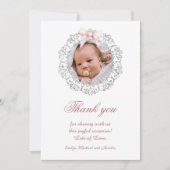 Glitter Lijst Roze strik doop dank u kaart (Voorkant)