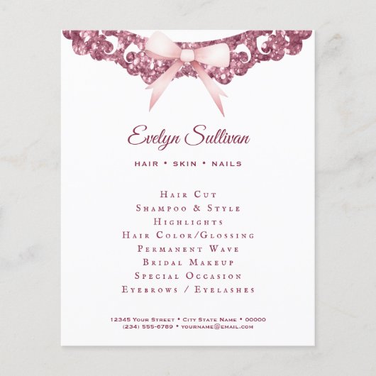  glitter lijst roze strik flyer (Voorkant)