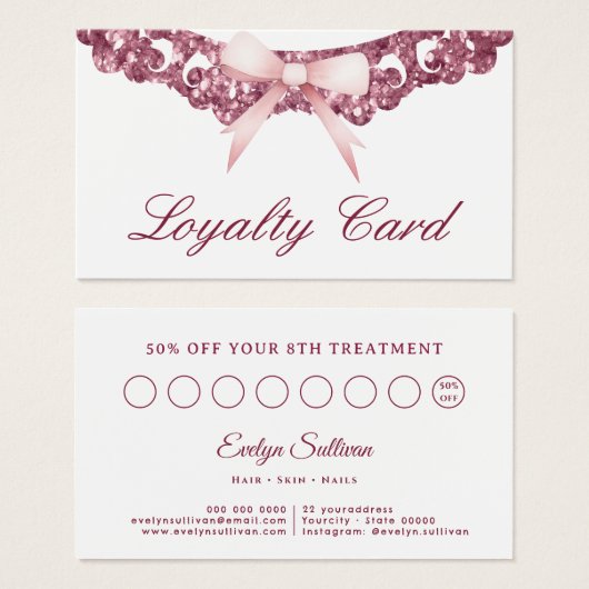  glitter lijst roze strik loyaliteitskaart visitekaartje (Voorkant /achterkant)